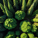 **

A drone's-eye view of a lush forest canopy, showcasing the vibrant greenery and intricate patterns of the ecosystem below. Include details like varying tree heights, textures, and subtle changes in vegetation that a drone's camera can capture. Sunlight dappling through the leaves adds depth and realism.

**